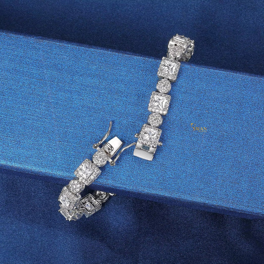 Modern Mixed Cut Diamond Tennis Bracelet in White Gold with Princess Round and Emerald Cuts Sparkling Natural Diamond Jewelry Luxury Gift for Her swandiamond