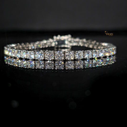 Double Row Round Cut Diamond Tennis Bracelet in Silver with Sparkling Natural Stones Luxury Statement Jewelry Gift for Him or Her swandiamond