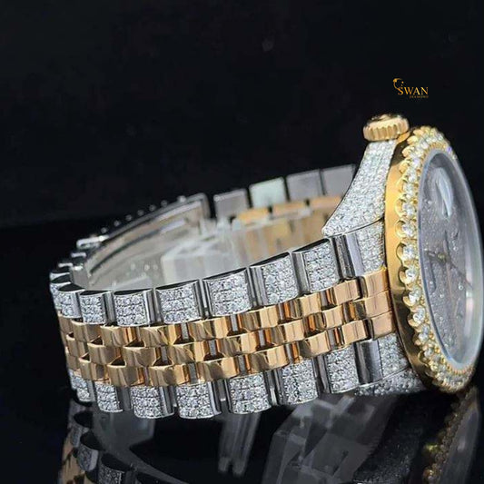 Two Tone Iced Out Diamond Watch Arabic Numeral Dial with Jubilee Bracelet Fully Paved Stones Luxury Custom Timepiece High End SwanDiamond