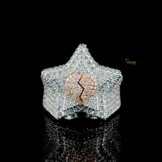 Hip Hop ring Luxury Star Shaped Diamond Ring Micro Pave White and Rose Diamonds Iced Out Statement Ring for Men SwanDiamond