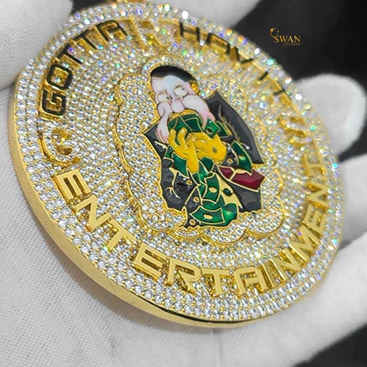 Hip Hop Necklace Custom Gotta Havitt Entertainment Medallion Pendant Iced Out in Gold with VVS Moissanite Diamonds Luxury for Men swandiamond