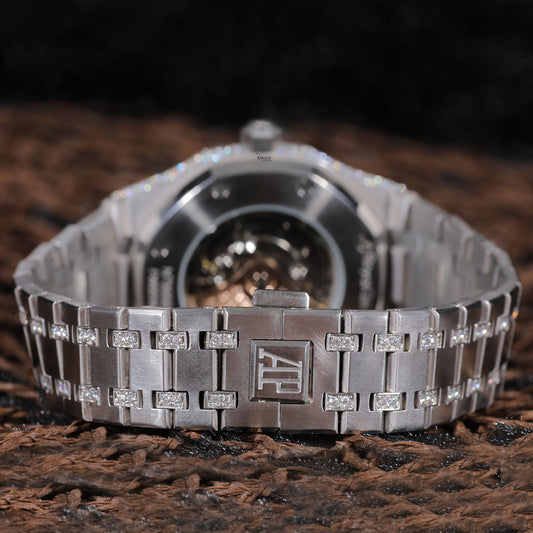 Black Dial Fully Iced Luxury Watch with Diamond Bezel and Stainless Steel Bracelet SwanDiamond