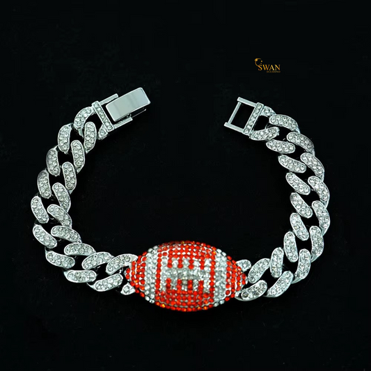 Stylish Diamond Football Bracelet Luxury Iced Out Jewelry with Red and White Pave Natural Diamonds for Men and Women swandiamond
