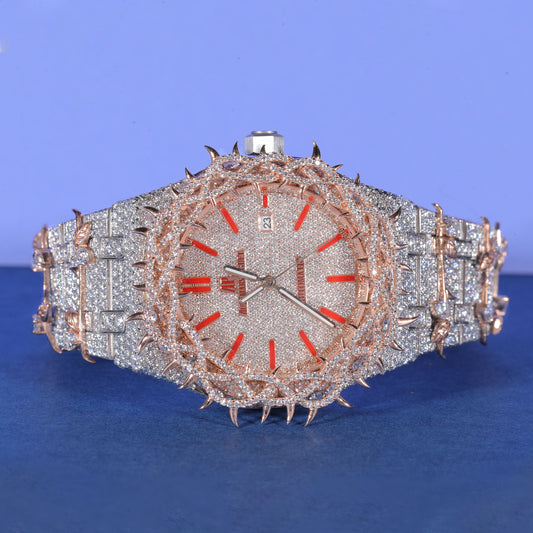 Thorn Crown Iced Out Watch for Men VVS Moissanite Custom Timepiece Rose Gold and Silver Hip Hop Designer Watch SwanDiamond