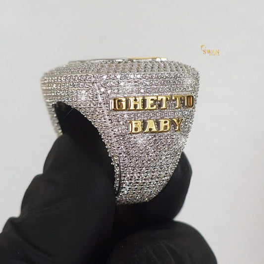 Champion Rapper Hip Hop Ring Custom Gold and Silver Diamond Bling Statement Jewelry for Rappers and Streetwear Kings SwanDiamond