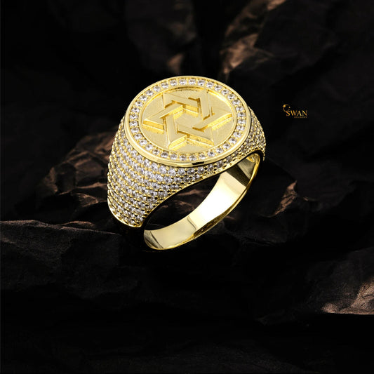 Custom Star Hip Hop Ring Iced Out & Gold and Diamond Round Bling Statement Jewelry for Rappers Bosses and Street Kings SwanDiamond