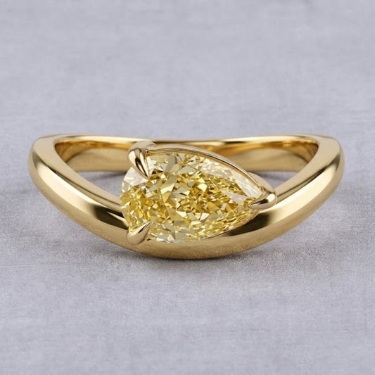 Yellow Pear Cut Lab Grown Diamond Ring in 14K Yellow Gold Minimalist Solitaire Engagement Ring for Women