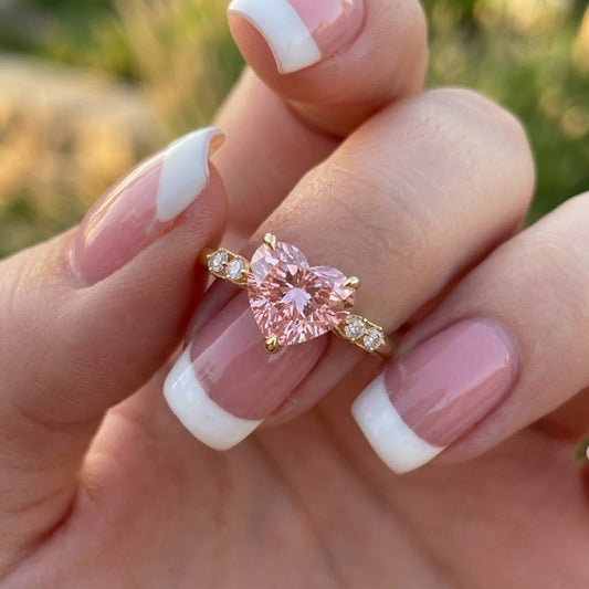 Pink Heart Cut Lab Grown Diamond Ring in 18K Yellow Gold Romantic Engagement Ring for Women
