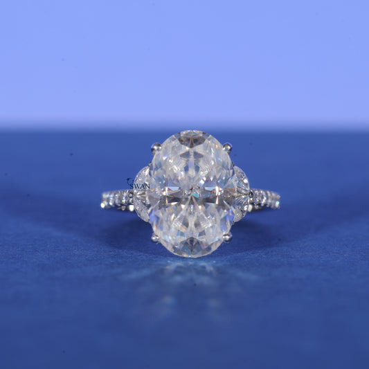 Oval Diamond Ring - Lab Grown Diamond Three Stone Engagement Ring