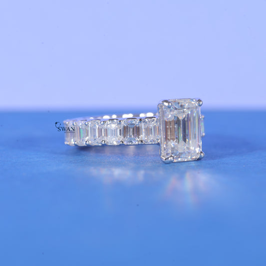 Emerald Cut Heavy Band Engagement Ring With vvs1 Lab Grown Diamonds