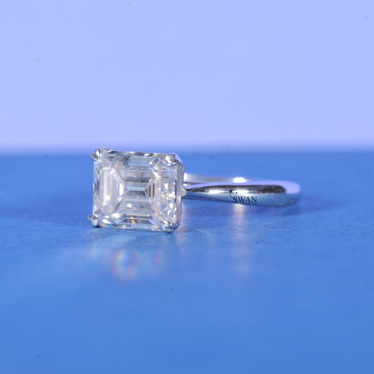 2 CT Emerald Cut East to West Solitaire Moissanite Engagement Ring