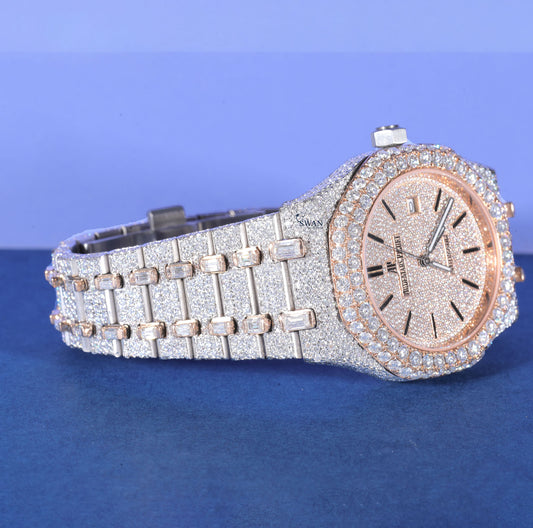 Iced Out Luxury Watch for Men VVS1 Moissanite Fully Custom Watch Rose Gold Automatic SwanDiamond Timepiece Bling Hip Hop Designer Watch