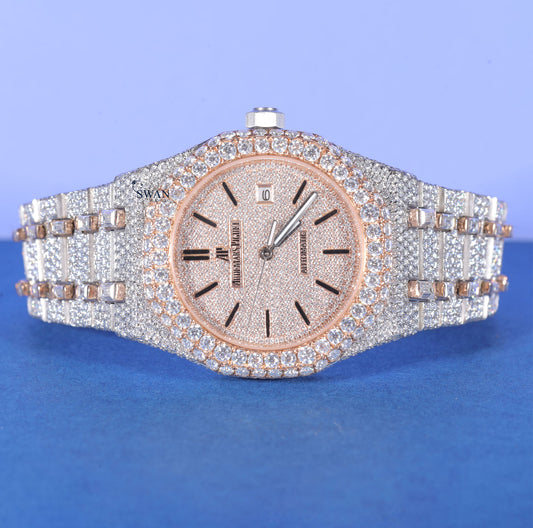 Iced Out Luxury Watch for Men VVS1 Moissanite Fully Custom Watch Rose Gold Automatic SwanDiamond Timepiece Bling Hip Hop Designer Watch