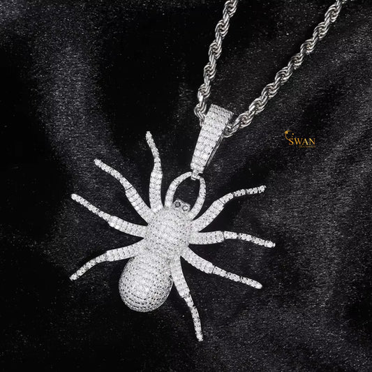 Iced Out Spider Pendant Hip Hop Jewelry Silver Bling Necklace Custom Statement Charm Unique Rapper Style Jewelry for Men swandiamond