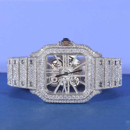 Skeleton Dial Iced Out Watch VVS Moissanite Custom Silver Luxury Men’s Mechanical Timepiece High-End Designer Style SwanDiamond