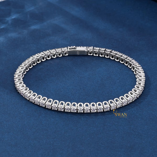 Classic Round Cut Diamond Tennis Bracelet in 925 Silver Sparkling Natural Diamond Jewelry Elegant Luxury Gift for Her swandiamond