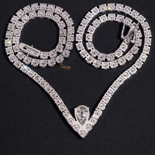 Pear Shaped Natural Diamond Pendant Necklace with Round Diamond Tennis Chain in White Gold Sparkling Luxury Statement Jewelry Gift swandiamond