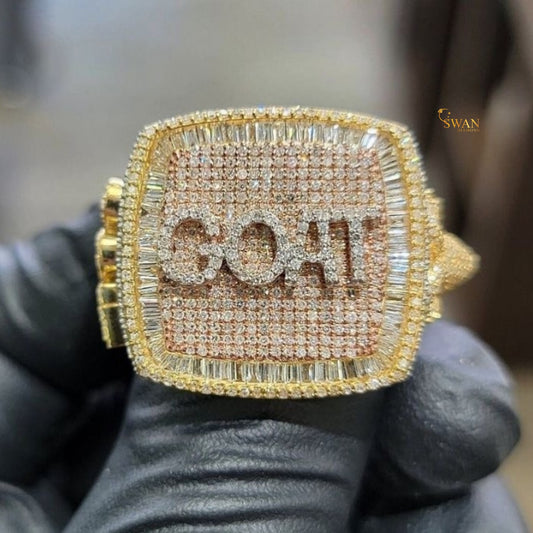 Iced Out GOAT Hip Hop Ring in Yellow Gold with Full Diamond Pave Sparkle Custom Letter Bling Statement Jewelry for Men Rapper Style SwanDiamond