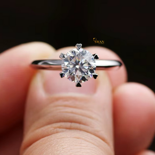 Round Cut Solitaire Diamond Engagement Ring in Solid White Gold Classic Six Prong Setting Timeless Elegant Jewelry Gift for Her swandiamond