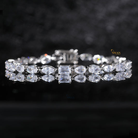 Luxury Pear and Emerald Cut Diamond Tennis Bracelet in Silver with Sparkling Natural Stones Elegant Statement Jewelry for Him or Her