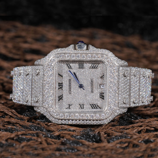 Fully Iced-Out Cartier Santos – Thoduk Luxury Timepiece in Diamonds SwanDiamond