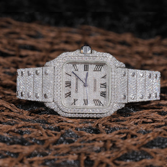 Full Silver Roman Dial Iced Out Watch VVS Moissanite Custom Men’s Luxury Timepiece Classic Hip Hop Designer Style SwanDiamond
