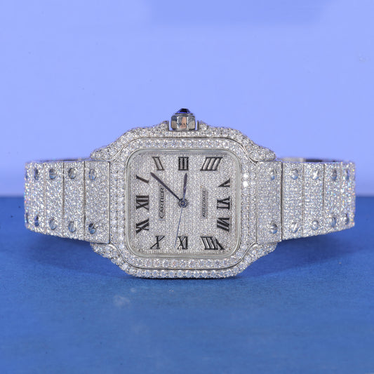 Roman Dial Iced Out Watch VVS Moissanite Custom Silver Men’s Luxury Timepiece Classic Hip Hop Designer Style SwanDiamond