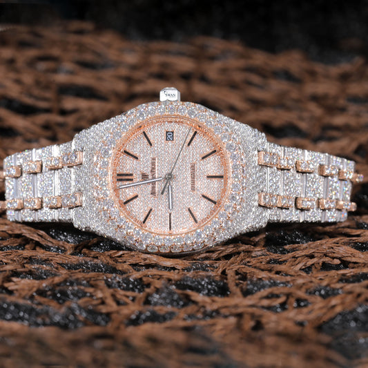 Two Tone Iced Out Watch VVS Moissanite Custom Rose Gold Silver Luxury Timepiece for Men Hip Hop Bling Designer Watch SwanDiamond