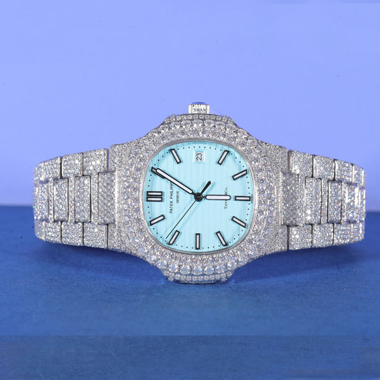Custom Style Iced Out Watch with Tiffany Blue Dial – Luxury Diamond Timepiece for Bold Style SwanDiamond