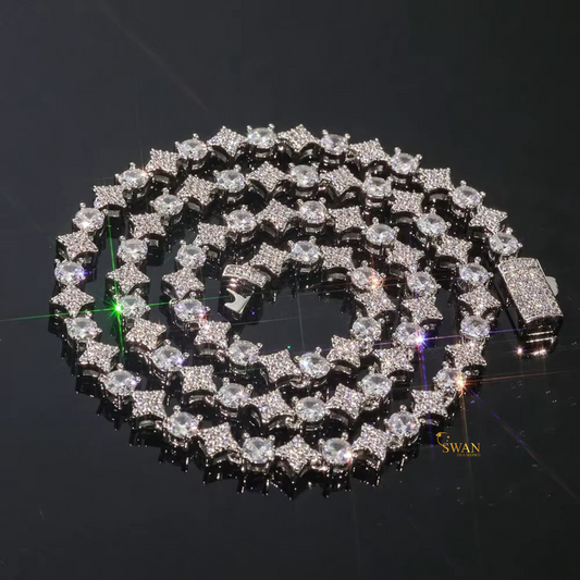 Geometric Design Natural Diamond Tennis Chain in White Gold Round and Princess Cut Sparkling Luxury Statement Necklace Gift swandiamond