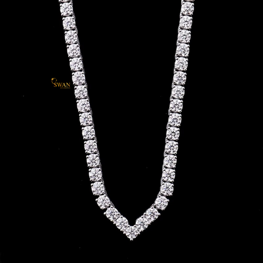 V Shape Diamond Tennis Necklace in White Gold Sparkling Round Cut Stones Elegant Jewelry for Men and Women swandiamond