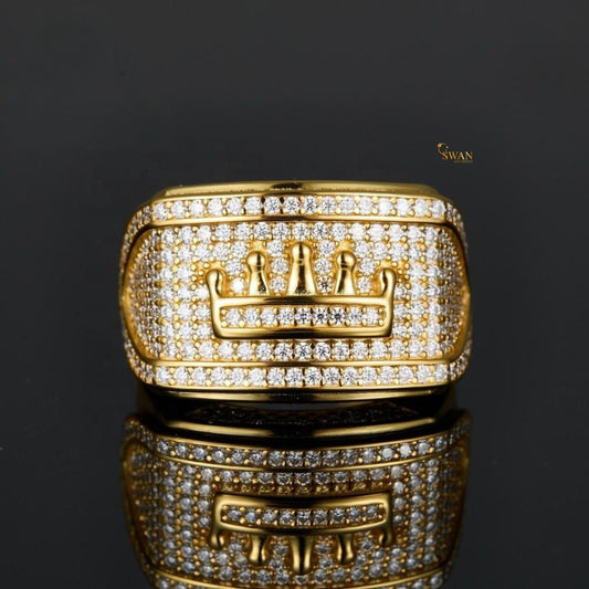 Round King Hip Hop Ring Crown Diamond Band Half Eternity Engagement Band SwanDiamond