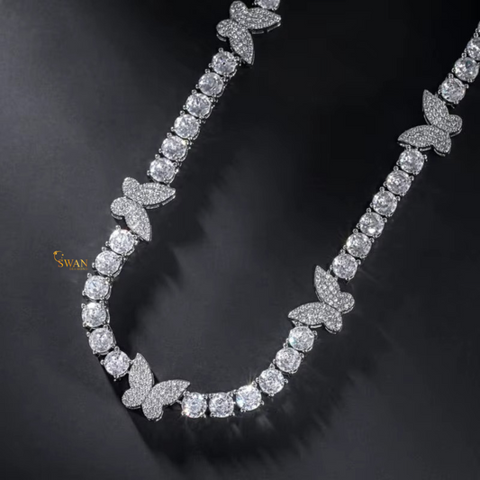 Butterfly Design Natural Diamond Tennis Chain in White Gold Luxury Iced Out Necklace Elegant Statement Jewelry for Women swandiamond