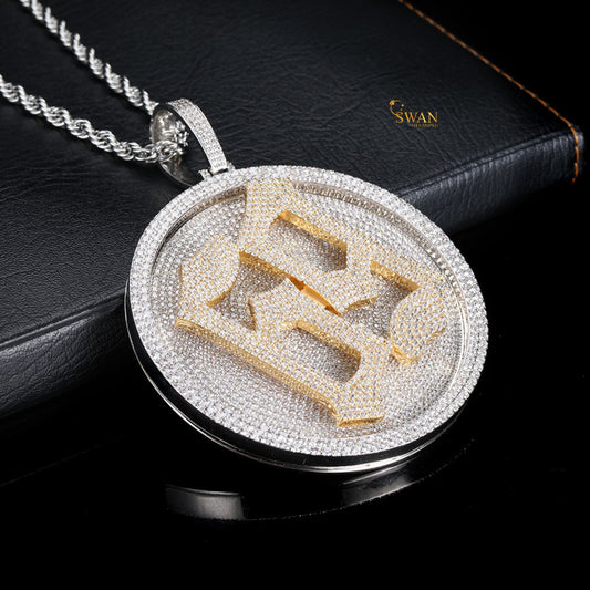 Hip Hop Custom Initial Letter Medallion Pendant in Gold and Silver Fully Iced Out with VVS Moissanite Diamonds Luxury Necklace for Men swandiamond