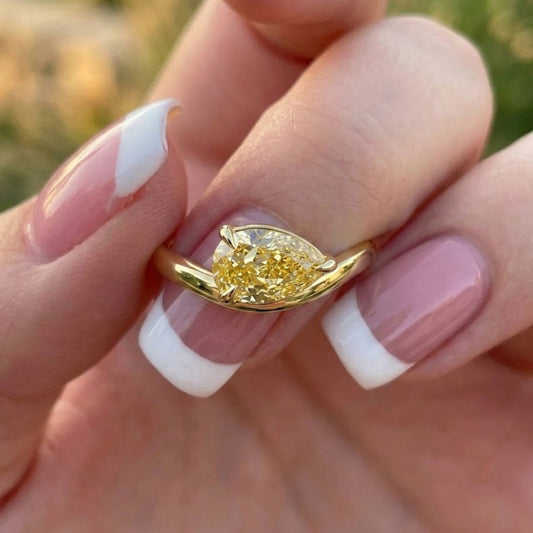 Yellow Pear Cut Lab Grown Diamond Ring in 14K Yellow Gold Minimalist Solitaire Engagement Ring for Women