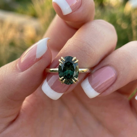 Oval Green Lab Grown Diamond Solitaire Engagement Ring in 18K Yellow Gold Minimalist Promise Ring for Her