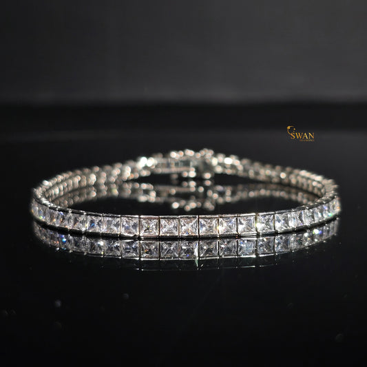 Princess Cut Diamond Tennis Bracelet in Silver with Sparkling Natural Stones Modern Luxury Jewelry Gift for Him or Her swandiamond