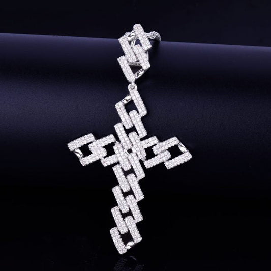 Stylish Handmade Silver Cross Pendant 925 Solid Sterling Silver Moissanite Diamond Gemstone Pendant Jewelry