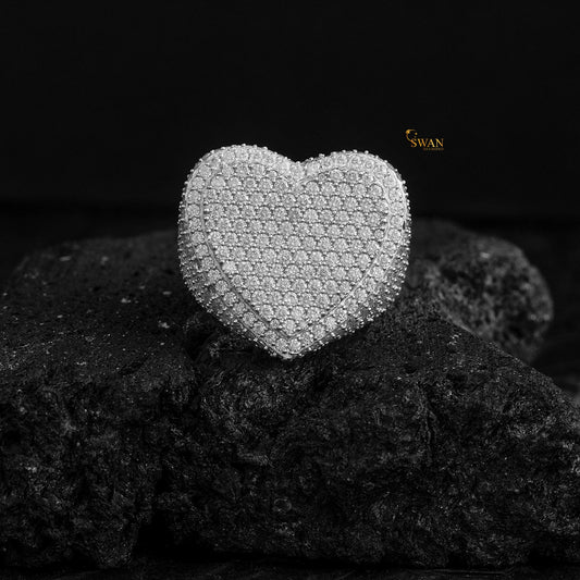 Heart Hip Hop Ring & Diamond Silver Bling Statement Jewelry for Rappers Streetwear Kings and Trendsetters SwanDiamond