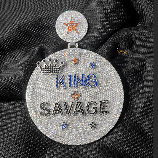 Luxury Hip Hop Custom King Savage Medallion Pendant Fully Iced Out with Multi Color VVS Moissanite Diamonds Necklace for Men swandiamond