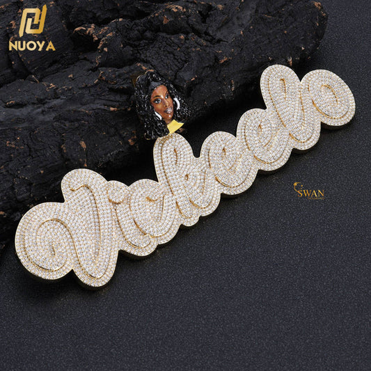 Hip Hop Custom Vickeelo Name Pendant with Portrait Design Fully Iced Out in Gold and VVS Moissanite Diamonds Luxury Necklace for Men Women