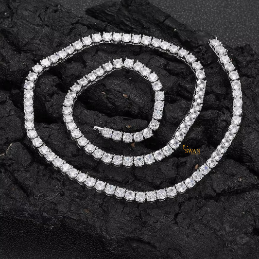 Round Brilliant Cut Diamond Tennis Necklace in Yellow Gold Classic Luxury Jewelry for Men & Women swandiamond