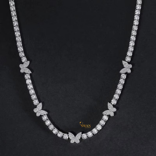 Butterfly Design Natural Diamond Tennis Chain in White Gold Luxury Iced Out Necklace Elegant Statement Jewelry for Women swandiamond