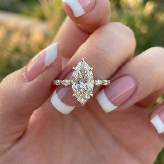 Marquise Cut Lab Grown Diamond Engagement Ring in 18K Yellow Gold Delicate Solitaire Bridal Ring for Her