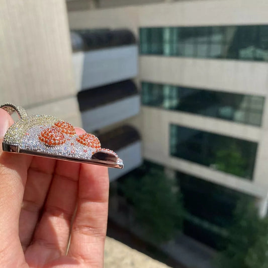 S925 Sterling Silver Hip Hop Pizza Pendant Customized with round Brilliant Cut VVS Diamonds & Moissanite