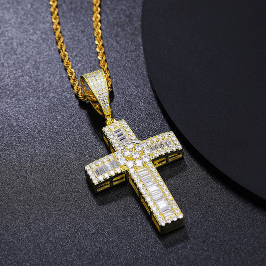 925 Sterling Silver Iced Out Moissanite Cross Pendant