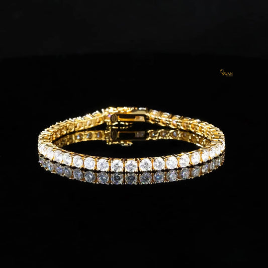 Classic Round Cut Diamond Tennis Bracelet in Yellow Gold Sparkling Natural Diamond Jewelry Elegant Timeless Luxury Gift for Her swandiamond