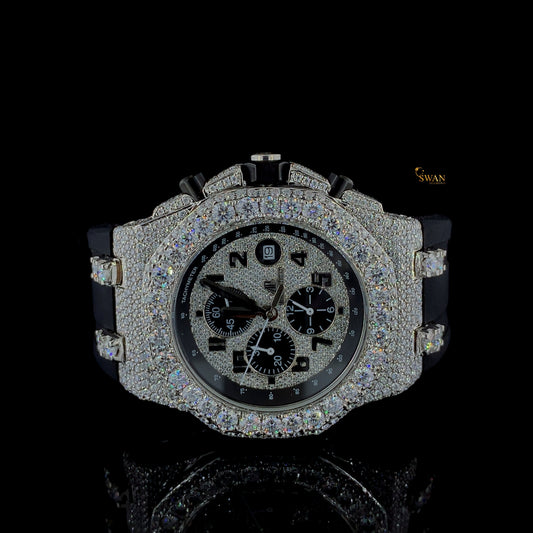 Luxury Iced Out Diamond Chronograph Watch With Black Rubber Strap Mens Hip Hop Bling Fashion Timepiece SwanDiamond