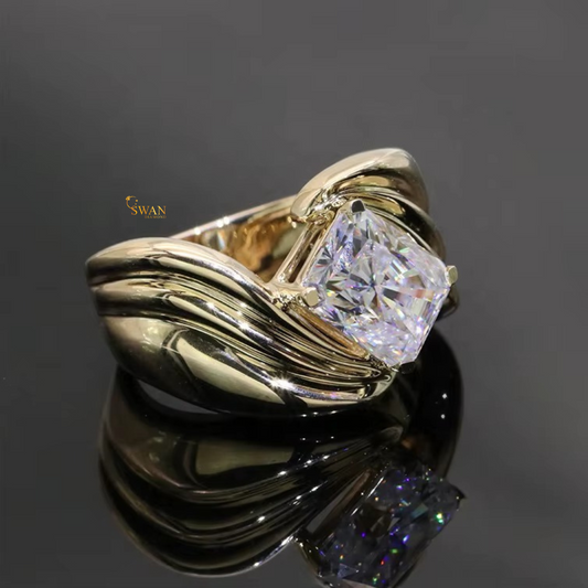 Radiant Cut Diamond Solitaire Engagement Ring in Solid Gold Unique Twisted Bypass Modern Statement Bridal Jewelry Gift for Her