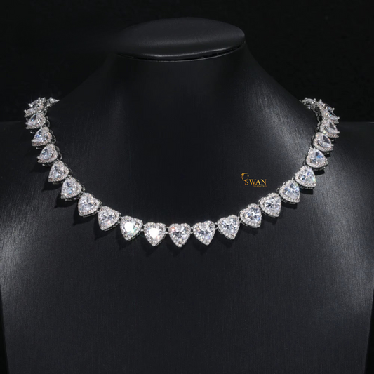 Heart Cut Diamond Tennis Necklace Natural Diamond Statement Necklace for Men and Women Anniversary Gift swandiamond